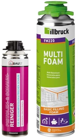 FM220 Bauschaum Montageschaum Pistolenschaum Multischaum Fensterschaum hohe Schalldämmung Wärmedämmung 500ml Kombisets (mit Reiniger AA290, 1x 500ml)