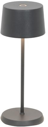 Zafferano, Olivia Micro Lampe, Kabellose, Wiederaufladbare Tischlampe mit Touch Control, Auch für den Außenbereich Geeignet, Dimmer, 2200-3000 K, Höhe 20 cm, Farbe Dunkelgrau