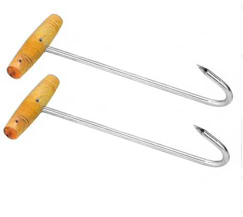 Meow&Woof Heuhaken für Pferde, stabile 24 cm große Stahlhaken, Heuballen, inklusive S-Haken zum Aufhängen, Holzgriff für bequemen Halt, 2 Stück