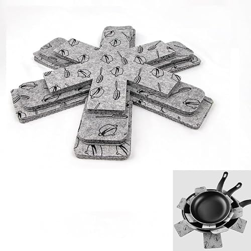 Yisanba 12 Pack Felt Pan Protectors - Hexagonal Pot Dividers for Stacking (10/14/15 Inch), Non-Slip Cookware Organisers
