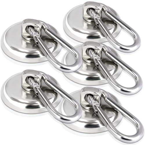 MIN CI Stark Magnethaken 50kg, 36mm Neodym Magnete Groß Magnetische Haken Magnet Karabiner mit Öse für Küche, Badezimmer, Schließfächer - 5 Stück