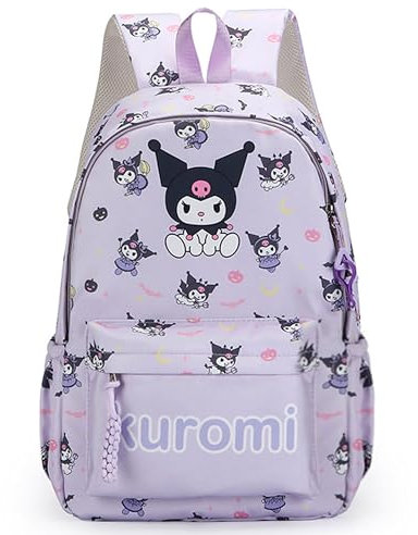 Roffatide Anime Kuromi All Over Print Casual Rucksack Laptop Rucksack Reise Wandern Rucksack Reißverschluss Rucksack Lila