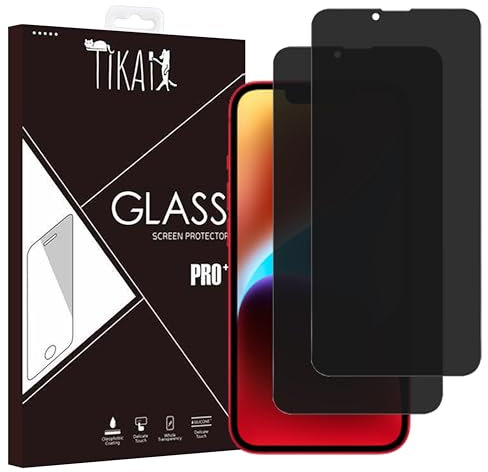 Tikai x2 Protection Écran Anti-Espion Couverture Complète pour iPhone 13 Pro Max / 14 Plus 6,7 Pouces, Bord Noir Film Verre Trempé avec Kit d’Installation Facile, Compatible Coque, Lot de 2 Verres