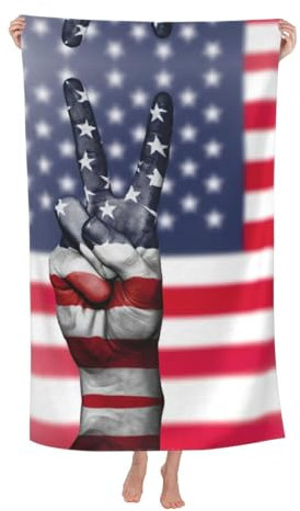 SSGVLPTO Mikrofaser-Badetuch mit Amerika-Flagge und Hippie-Peace-Druck, weiches Strandtuch, geeignet für Pool, Reisen, Strandkorb