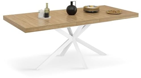 IDMarket - Table à Manger Extensible Rectangle Alix 6-10 Personnes Bois et Blanc 160-200 cm