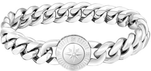 KRKC&CO 12mm Herren Armband mit rundem Kompass Verschluss, Panzerarmband mit Beschichtung, breite dicke Edelstahl Cuban Armband, Hip Hop Biker Schmuck Geschenk für Männer Jungs [Länge 22,9cm]