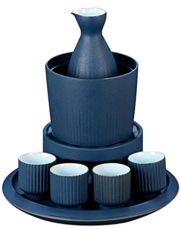 Sake-Set im trendigen Design, japanisches Sake-Set aus Keramik mit 8-teiligem Stövchen, 4 Tassen, Karaffe und Heizkanne, für Weihnachten, Geburtstage und Jubiläen (Kerze NICHT im Lieferumfang ent