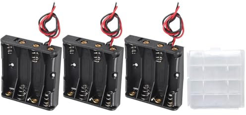 VISSQH 3 pcs AAA battery holder,4 x 1.5V AAA Plastic battery holder with Wire Leads housing with 1 pcs Plastic Battery Storage Box