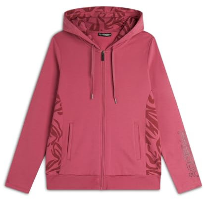 FREDDY - Felpa Donna Chiusura Zip E Cappuccio con Inserti Floreali, Donna, Rosa, Medium