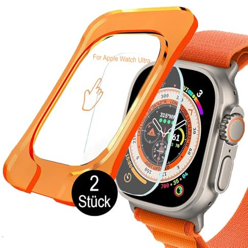 ELANOX 2 x Schutzglas für Apple Watch Ultra 1 2 mit 49 mm Displayschutzfolie Schutzfolie 9H Tempered Glass Screen Protector mit Ausrichtungskit Autoinstallation (2 St. ScreenProtector Ultra/Ultra2)