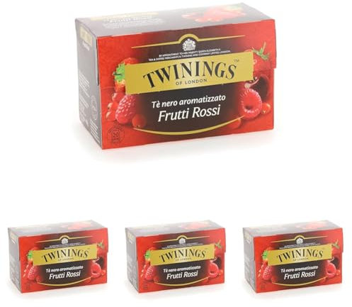 Twinings Tè Nero Aromatizzato ai Quattro Frutti Rossi, Gusto Morbido, Confezione da 80 Filtri