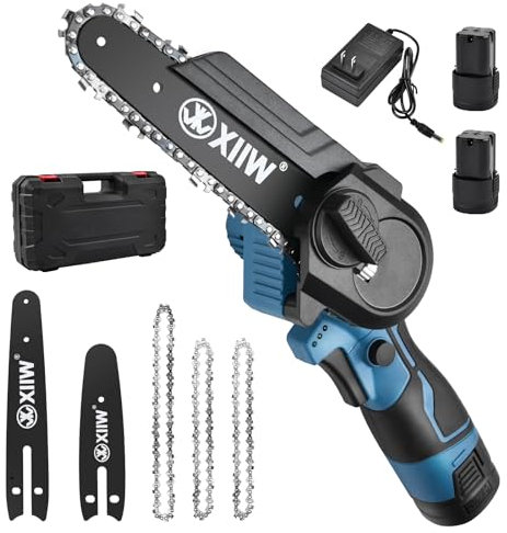 Mini Kettensäge 6 Zoll and 4 Zoll mit 2 Akku, Handsäge Akku Kettensäge nur 1,3 kg, Werkzeuglose Kettenspannung Tragbar Handkettensäge Einhand Minikettensäge für Gartenscheren Astschere Holzschneidenz