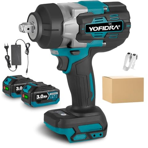 Yofidra 1700N.m Avvitatore a Impulsi batteria, 1/2 Avvitatore a Percussione Motore Brushless, 3 Velocità, con 2 Batterie da 6000mAh, Caricabatterie, Luce LED, per Lavori Pesanti
