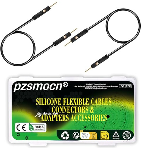 pzsmocn Flexible Silikon Jumper Wire Kabel Steckbrücken 24AWG 20cm,40 Sets/120 Stück für Dupont Steckverbinder 2,54 mm 1-Polig Schwarz Male-Male Stecker Adapter Solderless Drahtbrücken für Breadboard