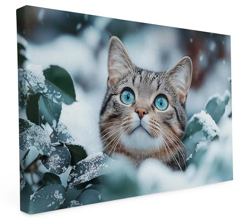 druck.de Keilrahmen - Katzen und Hunde Motive - Wandbild auf Künstler Leinwand – Hochwertiger Kunstdruck - 2cm Holzrahmen mit 280g Canvas - Schneekatzerl, 30x20 cm - Quer