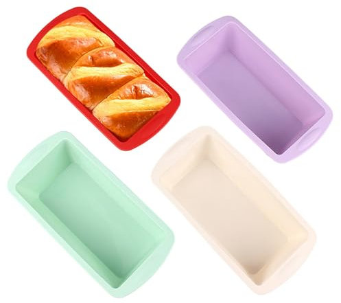 AUTUUCKEE 4 Pcs Mini Loaf Tins, Silicone Non-Stick Loaf Tin Liners, Air Fryer Baking Tray, Rectangular Cake Moulds, Multicolor