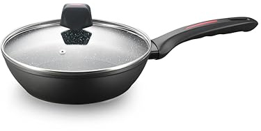 ROYALTY LINE, Tiefer Bratpfanne aus geschmiedetem Aluminium mit Marmorbeschichtung, Kompatibel mit Gas, Elektrisch, Keramik, Halogen, Induktion, 28 cm, Marmorfarbe
