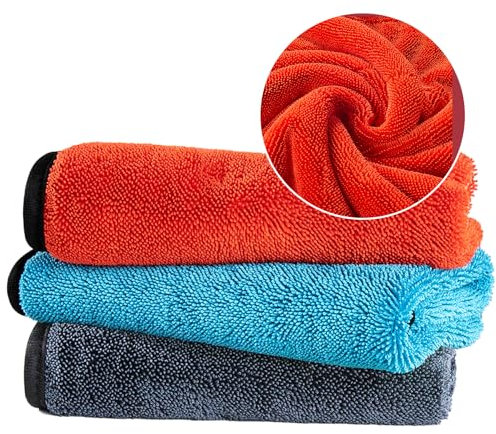 Yolistar Lot de 3 Chiffon Microfibre Voiture,60 * 40cm Super Absorbant Chiffons de Polissage,Non Pelucheux, sans Rayures,Chiffon Deséchage Rapide pour Detailing Auto,Moto de vélo(Rouge, Bleu et Gris)