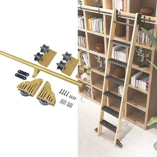 Rolling Ladder Hardware Kit for 3.3ft to 20ft Round Track/Rail - Includes Extension Accessories for Home, Indoor, Loft Use - No Ladder Included