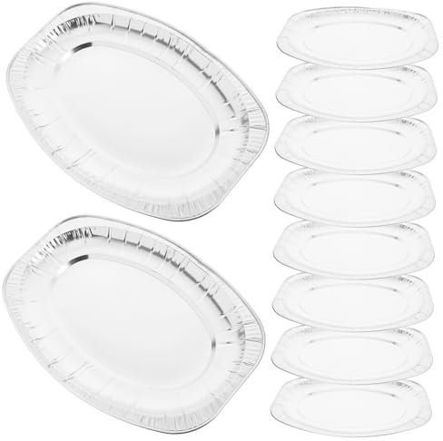 GETAJGHSD 10piezas Bandejas De Aluminio Para Barbacoa Unidades Bandejas Desechables Para Hornear y Fiestas Resistentes Para Servir Comida Bufés Grandes y Ovaladas Para Pescado y Carnes