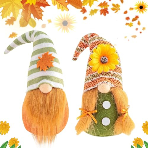 Thanksgiving Herbst Zwerge Dekorationen, 2 Stück Herbst Wichtel Zwerg Figuren, Gesichtslose Wichtel Herbstdeko, Herbst Wichtel Thanksgiving Dekoration, für Bauernhaus Home Tischdekoration (M3)