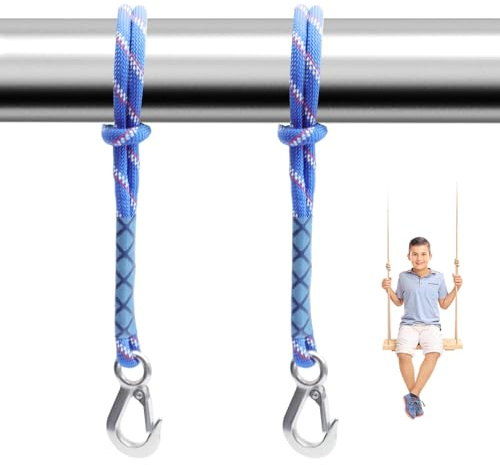 FINELYCR 2 Stück Schaukelseil, 58 cm Schaukel Befestigung Baum, Polyester - Hängematte Befestigung mit Edelstahlhaken, Hängematten Aufhängung für Schaukel Hängematte Yoga