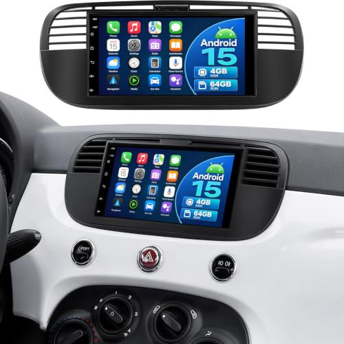 OiLiehu 4G+64G Android 13 Autoradio para FIAT 500 2007-2015 Carplay Android Auto Pantalla 7 Pulgadas con Mirror Link Bluetooth FM RDS GPS WiFi SWC EQ Cámara Trasera Coche