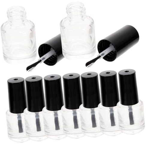 HAKIDZEL 20pcs 5ml Glass Nail Polish Bottles Empty Refillable Black Nail Container Brush Cap for Diy Manicure and Salon Use