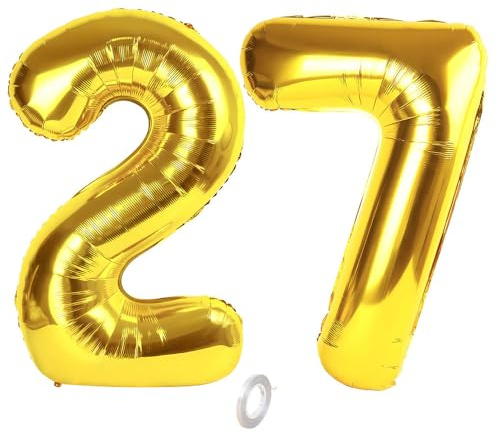 Balorise 40 Pouces Aluminium Ballon Géant Or Chiffre 27/72, Gonflable Hélium, Grand Numéro 0-9, 10-100 (101cm), Décoration de Doré Foil Ballons pour Fête d'anniversaire et Mariage