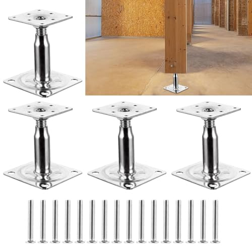 FWEEK Lot de 4 supports de poteau réglables en hauteur, galvanisés, 150 à 190 mm, pieds de support pour clôtures, abris, abris de voiture, pergolas, travaux de construction, argent