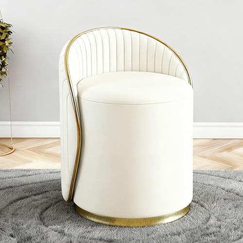 Cozykimo Schminktisch Hocker 360° Drehbar, Schminkstuhl mit Lehne, Schminkhocker Aus Nappaleder, Fusshocker Gepolstert für Sessel, Modernes Design, Metallfuß, für Wohnzimmer und Schlafzimmer (Beige)