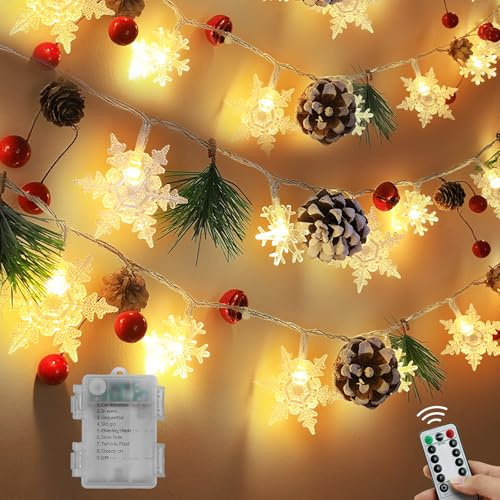 Lichterkette Weihnachten, 2M 20 LED Weihnachtslichterkette Innen, Weihnachtsdeko Lichterketten, Schneeflocken Lichterkette Batterie Weihnachtsbeleuchtung für Innen Außen Fenster Balkon Garten