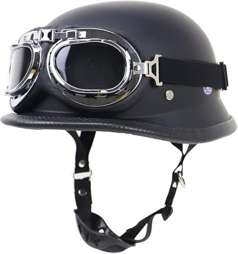 Mezzo Casco da Moto in Stile Tedesco, Casco Jet da Moto retrò Casco Aperto Approvato DOT/Ece per Uomini E Donne Casco A Mezza Calotta per Cruiser Scooter Chopper, B, XL=61~62cm