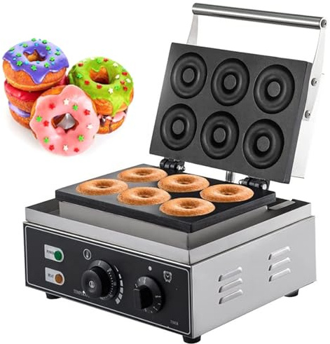 Electric Donut Maker, 6 Holes Double Sided Non-Stick Commercial Waffle Donut Maker for Professional Kitchen and Family Breakfast