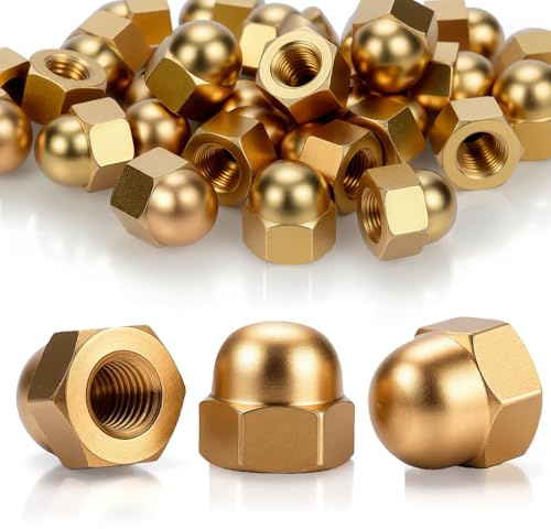 SWTYExt Lot de 15 écrous à chape M10 en laiton DIN 1587 - Forme haute - Écrous à capuchon hexagonaux - Tête bombée pour motos, vélos, meubles, vis à tige filetée