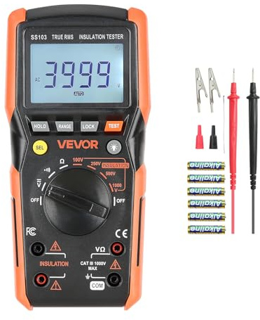 VEVOR Multimetro Digitale, Voltmetro TRMS da 4000 Conteggi, Ohmmetro, Tester di Tensione CA/CC da 1000 V con Intervallo Automatico Manuale Commutabile per Misurazione di Tensione, Resistenza
