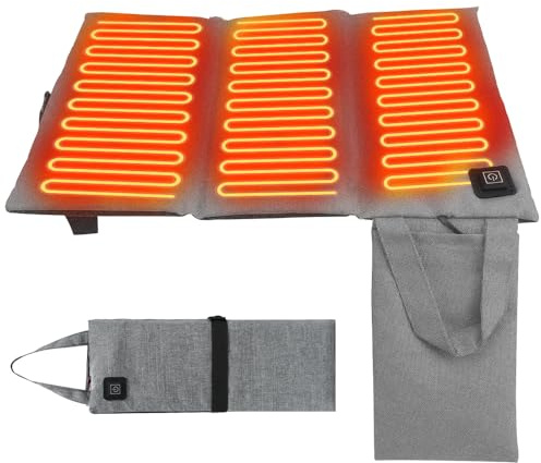 Rakuker Beheiztes Kissen, Faltbares Beheiztes Sitzheizkissen, Tragbares Beheiztes Sitzkissen, 44 x 40 cm Sitzkissen für Unterwegs, Stadion, Camping Rollstuhl Outdoor Kissen (Enthält Keine Powerbank)