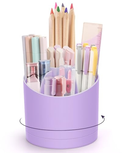 Stifte Organizer,360 Grad Drehbarer Schreibtisch Organizer,Nordischer Stil Stiftehalter Becher,Moderner Büro Schreibtisch Organizer mit 7 Fächern für Schreibtisch,Schule,Zuhause und Kosmetik(Lila)