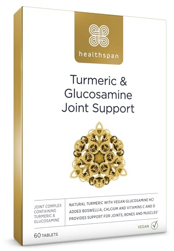 Healthspan Turmeric & Glucosamine Joint Support | 60 Tablets | Joint & Bone Health | Added Vitamin C, Vitamin D3 & Calcium | 30mg Boswellia Serrata Extract | Sustainably Source | Vegan