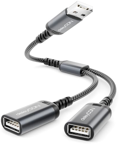 deleyCON USB Splitter 1 zu 2 Y Kabel Verteiler 1 auf 2 Adapter USB 2.0 Datenkabel - 18W Ladekabel für Strom und Daten HUB - für PC Laptop Mac Auto Tastatur Maus PS5 usw.