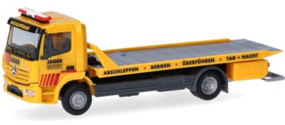 Herpa LKW Modell Mercedes-Benz Atego 13 Plateau-Abschlepp-LKW Jäger, Miniatur im Maßstab 1:87, Sammlerstück, Made in Germany, Kunststoff