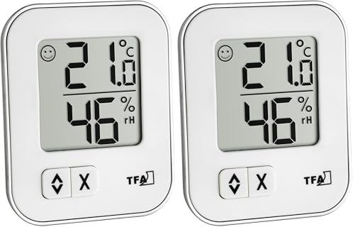 TFA Dostmann digitales Thermo-Hygrometer Moxx, 30.5026.02, zur Raumklimakontrolle, Luftfeuchtigkeitsmesser, Innentemperatur, für innen, weiß (Packung mit 2)