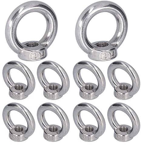 M10 Tuerca de anillo, 10 Unidades Acero Inoxidable Industrial Maquinaria | Acero Inoxidable Resistente, Rosca Métrica Firme para Carga Pesada e Izado Seguro
