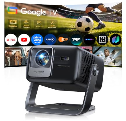 Smart Beamer【Google TV & 30W Lautsprecher】Beamer 4K Heimkino Unterstützt Autofokus/6D Trapezkorrektur, HDR10, WiFi Bluetooth FULL HD 1080P LED Projector 360° Drehständer Outdoor Projektor 4K für HDMI