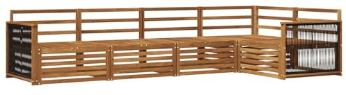 vidaXL Outdoor-Sofagarnitur 5 pcs Natur Massivholz Akazie, Patio Lounge, modernes Sofa für draußen, wetterfestes Gartenmöbel, bequemes Terrassen-Set