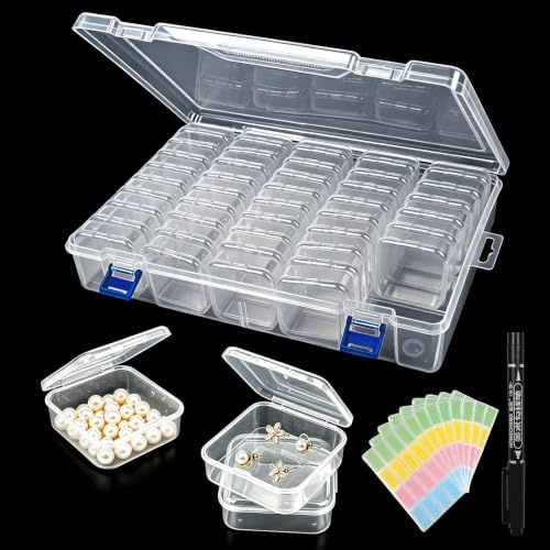 46 Stück Sortierboxen für Kleinteile,Generisch Kleine Aufbewahrungsboxen | Sortierbox mit 1 Große Plastikbox & 160 Etiketten &1 Stift,Aufbewahrungsbox mit Deckel Klein für Bügelperlen,Schmuck,Bastel
