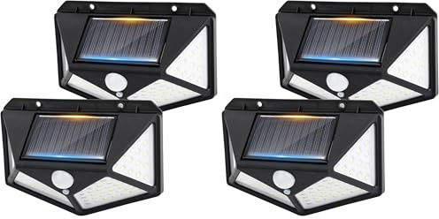GRIFEMA Faretto LED da Esterno Solare con Sensore di Movimento, 100 LEDs, 3 Modalità, Angolo 270°, IP65, Batteria 800mAh, Lampada Solare da Giardino, Confezione da 4, GDK203-2