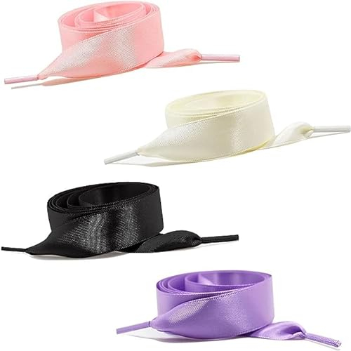 GWHOLE 4 Paar Satin Schnürsenkel Damen Bunt Schuhbänder 120 cm, 4 Farben