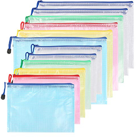 Kasimir Dokumententasche A5 6 Stück + A4 6 Stück Sammelmappe din A5 und A4 Kunststoff Reißverschlusstasche Set wasserdicht Mesh Bags