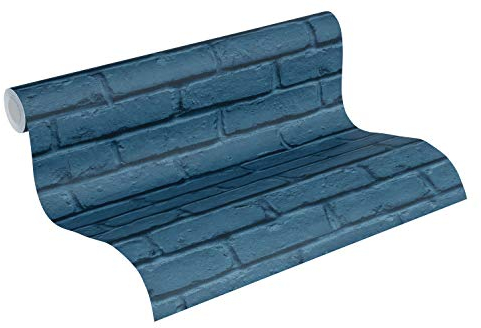Papier Peints Effet Brique Attractive intissé 10.05 m x 0.53 m Bleu Fabriqué en Allemagne A.S. Création 358561 35856-1